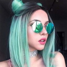 Cute Hair Colors, Green Wig, Hair Color Pastel, Dye Colors, Ombre Wigs, Hair Color Blue, Pastel Hair, Cool Hair