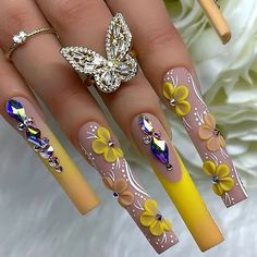 45917474619651 Bougie Nails, Ongles Bling Bling, Long Press On Nails, Nagel Tips, Nails For Women, Nails Simple, Nail Forms, Yellow Nails, Stick On Nails