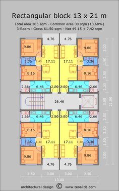 the floor plan for an apartment building with three floors and two balconies on each level