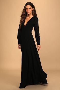 Black Maxi Dress - Chic Open Back Dress - Long Sleeve Maxi Dress - Lulus Backless Maxi Dress, Bodice Top, Backless Maxi Dresses, Long Black Dress, Chiffon Maxi Dress, Long Sleeve Maxi, Long Sleeve Maxi Dress, Guest Dresses, Black Long Sleeve