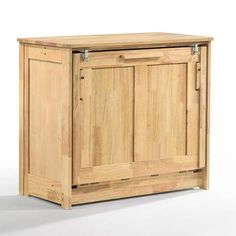 a wooden cabinet with two doors on one side and an open door on the other