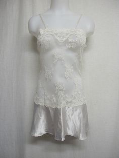 "Short White Lace and Satin Nightgown Unbelievably adorable! Sheer Baby doll /white nightie! Tons of lace with a satin flouncy skirt This is sassy! (Like You!) Small 36\" bodice 40\" Hip 32\" length Easy care poly GREAT for brides! https://www.etsy.com/shop/BelindasStyleShop" Sheer Lace Slip Dress For Sleep, Sheer White Nightgown For Parties, White Nightgown With Lace Trim And Spaghetti Straps, Delicate Lace Slip Dress For Sleep, White Spaghetti Strap Nightgown With Lace Trim, White Fitted Slip Dress For Night, Coquette Slip Dress With Lace Trim For Sleep, White Lace Trim Nightgown For Bedtime, White Lace Trim Nightgown For Party