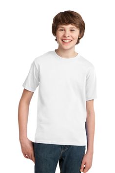 Port & Company - Youth Essential Tee PC61YA year-round essential, our best-selling t-shirt has been voted 'most popular' by groups, teams, clubs and schools across America. 6.1-ounce, 100% soft spun cotton 98/2 cotton/poly (Ash) 90/10 cotton/poly (Athletic Heather); Coupon Ideas, Boys Shirts, Boys T Shirts, Boy Shorts, Boy's Clothing, Kids Shirts, Lowest Price, Ray Bans, Kids Tshirts