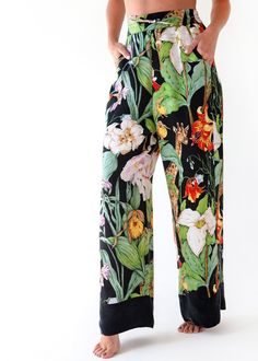 Monroe Alyx Pants Spring Silk Pant Set With Printed Motifs, Luxury Bohemian Silk Pants, Spring Silk Printed Pants, Chic Silk Printed Pants, Silk Floral Print Long Pants, Satin Pajama Pants, Male Kimono, Evening Routine, Silk Accessories