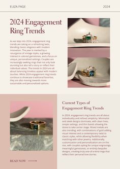 an email page with rings on it and the words engagement ring trends written in gold