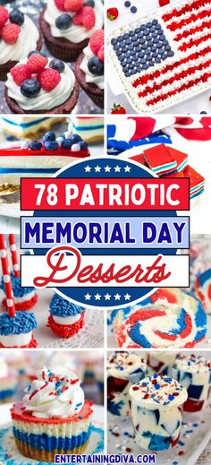 patriotic memorial day desserts with red, white and blue frosted cupcakes