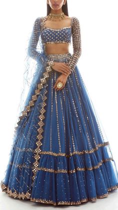 Dull Blue, Vani Vats, Orang India, Gaun Fashion, Blue Lehenga, Indian Bridal Outfits