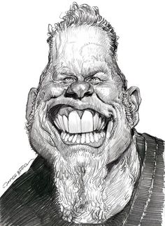 a drawing of an old man with his mouth open and teeth wide open, smiling