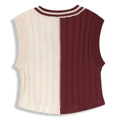 This super cute knit top is half dark maroon and half cream colored with an embroidered "Texas A&M University" seal on the left front side. It's super soft and comfy. Perfect for wearing every day or to Aggie parties! Knit Vest Top, Texas A M University, Dark Maroon, Texas A&m, Knit Vest, Vest Top, Knit Top, Chloe, Sleeveless Top