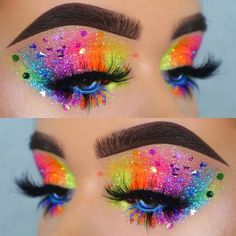 Glitter Eyes Makeup, Carnaval Make-up, Music Festival Makeup, Make Up Designs, Festival Makeup Glitter, Drag Make-up, Festival Glitter, Rave Makeup