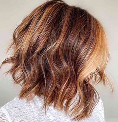 Pumpkin Spice Hair is Trending for Fall 2023: Here Are 25 Gorgeous Examples Bob Copper Balayage, Caramel Balayage Bob Lob Haircut, Bob Caramel Balayage, Styling A Lob, Blonde Caramel Hair, Caramel Bob, Deep Auburn Hair, Light Auburn Hair Color, Brown Auburn Hair