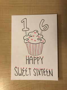 a birthday card with a cupcake and the number one happy sweet sixteen on it