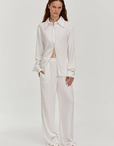 Viscose milky-white contrast-stitch straight trousers from FORMA featuring a mid-rise elasticated waistband, a concealed front fastening, side pockets, two rear patch pockets and a long length. Match this pants with contrast-stitch shirt in the same fabric from this collection. white color contrast stitching two rear patch pockets seam pockets full length Model is 178cm/5'10" (chest 85cm, waist 60cm, hips 89cm) and wearing - S size White Straight Leg Pants For Daywear, White Elastic Waistband Pants For Work, White Straight Leg Daywear Pants, Classic White Wide-leg Pants, White Pants With Elastic Waistband And Straight Hem, White Pants With Elastic Waistband, Classic White Wide Leg Pants With Pockets, White Classic Wide Leg Pants With Pockets, White Relaxed Fit Work Pants