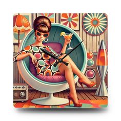 60s Mod Gal, Mid Century Modern Kitschy Acrylic Wall Clock Vintage Artwork Retro Print Mid Century, Mods Art, Mid Century Modern Clocks, Mid Century Modern Office, Atomic Ranch, Mid Century Modern Curtains, Modern Duvet, Modern Kitchen Accessories, Modern People