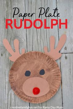 paper plate rudolph craft for kids to make with the reindeer's nose and antlers