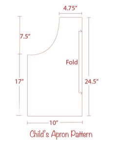 the measurements for a child's apron pattern, with an additional length and width