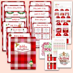 the holiday planner printables are shown in red, green and white with plaid patterns