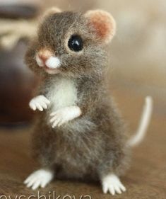 a tiny mouse sitting on top of a wooden table