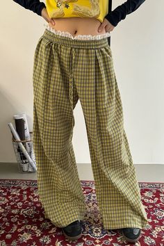 Green Plaid Pattern Pants, checkered pants, aesthetic trousers, baggy pants, cute sweatpants Aesthetic Trousers, Aesthetic Checkered, Green Plaid Pants, Trousers Baggy