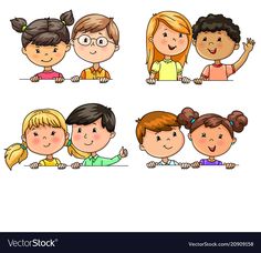 cartoon kids with different expressions on white background