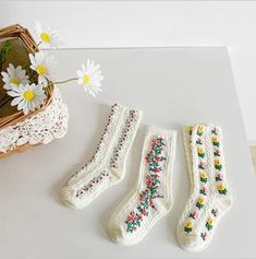 Floral Embroidery Socks 3pcs/pack – Teeny Mini Me Floral Socks, Girls Fur, Soft Socks, Baby Boutique Clothing, Toddler Socks, Cartoon Flowers, Soft Sock, Winter Kids