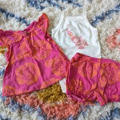 Tropical Feel 3 Piece Outfit. So Cute On. Size 6 Months. Euc. Onesie Unworn. Fitted Summer Sets For Playtime, Pink Summer Top For Play, Pink Cotton Playwear Sets, Pink Play Sets For Summer, Pink Summer Play Sets, Summer Playwear Pink Tops, Summer Pink Top For Playwear, Summer Pink Tops For Playwear, Playful Pink Sleeveless Set