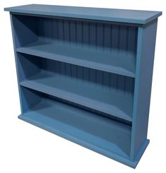 an empty blue book shelf on a white background