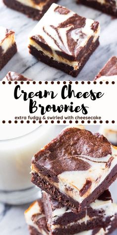 several brownies stacked on top of each other next to a glass of milk