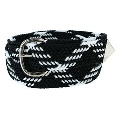 Black, white, and grey nylon cord is beautifully woven into a unique pattern. With no holes, it is fully adjustable up to 46 inches. A polished silver tone buckle matches the end tip and sets it apart from many other fabric belts. Made of Nylon Cord Steel Belt Buckle, Nocona Belt, Gucci Belt Sizes, Leather Belt Buckle, Braided Leather Belt, Brass Belt Buckles, Versace Belt, Braided Belt, Lv Belt