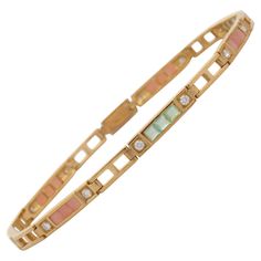 This Modern Opal Diamond Tennis Bracelet in 18K gold showcases endlessly sparkling natural opal, weighing 1.6 carats and 0.36 carats of diamonds. It measures 7.5 inches long in length Opal helps to find love, good luck, happiness and positivity. Designed with three square cut opal set together with diamond on side making a charm together in continuation in solid gold to make you stand out on any occasion or event. This a perfect October Birthstone Bracelet. The elegant style complements the atti Precious Stones Bracelet, White Gold Diamond Bracelet, Perfect Engagement Gifts, Bracelet Tennis, Modern Bracelets, Diamond Tennis Bracelet, Mesh Bracelet, Sapphire Bracelet, Opal Bracelet