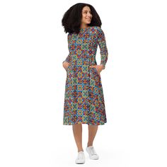 Introducing our All-Over-Print Women's Midi Dress, a fusion of style, comfort, and versatility! 🌟 * 🎨 **300+ Unique Designs Vibrant prints that never fade. * 🌺 **Luxurious Fabric 95% polyester, 5% elastane for a soft, flowy feel. * 👗 **Flattering Fit Fitted waist and flared bottom for a beautiful silhouette. * 🧥 **Long Sleeves Perfect for any season. * 👛 **Pockets Convenient side pockets for essentials. * 👠 **Versatile Ideal for evening parties, date nights, office wear, and casual outing Tokyo Tattoo, Long Sleeve Flower Dress, Native Dress, Belle Silhouette, Naturally Beautiful, Evening Party Dress, Long Sleeve Midi, Printed Midi Dress, Long Sleeve Midi Dress