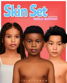 three children with different skin types on the cover of their book, skin set child edition