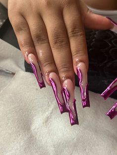 Pink 3d Chrome Nails, 3d Chrome Nails, Nail Designs Bling, Concert Nails, 3d Chrome, Nails 3d, Pink Ombre Nails