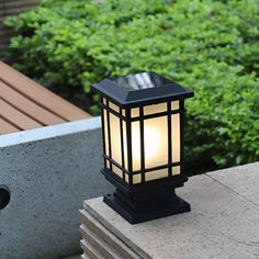 a light that is on top of a cement block