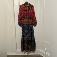 Perfect Condition, Never Been Used Accept Offers Silk Red Floral Print Maxi Dress, Red Silk Long Sleeve Maxi Dress, Red Long Sleeve Silk Maxi Dress, Long Sleeve Multicolor Silk Maxi Dress, Multicolor Silk Long Sleeve Maxi Dress, Multicolor Silk Maxi Dress With Long Sleeves, Multicolor Silk Dress For Fall, Multicolor Silk Dresses For Fall, Red Silk Dress For Fall