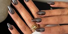 18 Fall Chrome Nail Ideas Ranging From Classic to Moody Chrome French Tips, Chrome Nail Ideas, Chocolate Nails, Chrome French, Nail Paint Shades, Chrome Nail Polish, Brown Nail Polish, Simple Fall Nails, 2024 Nails