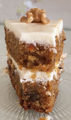 three pieces of cake sitting on top of a glass plate