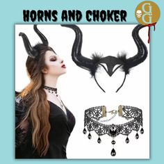 a woman with horns and choker is shown in front of an advertisement for the store