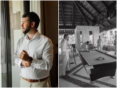 Groom getting ready and playing pool with groomsmen before wedding at Secrets Playa Blanca, Costa Mujeres Mexico.
​
​Read all about this real wedding at Secrets Playa Blanca, Mexico. 
​
​Learn why the couple chose this venue, their wedding planning experience and tips and advice for couples looking to get married at this all-inclusive resort.