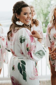 Floral Bridesmaid Robes are perfect for getting ready with your bridesmaids!  Soft satin robes with a boho chic rose print will be perfect for your wedding day photos! Pink Kimono For Spring Wedding, Spring Wedding Satin Kimono, Long Sleeve Floral Print Kimono For Wedding, Floral Print Long Sleeve Kimono For Wedding, Long Sleeve Floral Kimono For Wedding, Feminine Spring Robe For Wedding Night, Summer Wedding Satin Robe, Feminine Spring Wedding Robe, Spring Wedding Satin Sleepwear