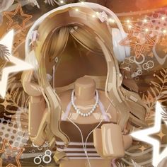 a digital painting of a woman with headphones and stars around her neck, in front of an abstract background