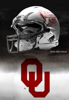 a football helmet with the word ou on it and an image of a helmet in the background