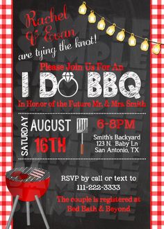 a bbq birthday party is set up on a red and white checkered tablecloth