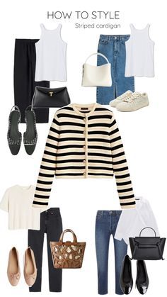 Fashion: #fashion, #style, #outfitinspiration, #beauty How To Style A Beige Cardigan, Striped Sweater Outfit Fall, Stripes Cardigan Outfit, Stripped Cardigan Outfits, Striped Cardigan Outfit, Stripe Cardigan Outfit, Striped Sweater Outfit, Trendy Outfit Ideas