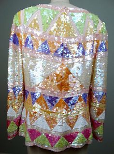 Iridescent Pastel Sequined Top / Vintage Sequin Embellished | Etsy Spring Embellished Multicolor Sequin Fabric, Embellished Sequin Fabric For Evening Festivals, Multicolor Embellished Sequin Fabric For Festive Season, Multicolor Festive Sequin Fabric, Multicolor Embroidered Sequin Fabric For Party, Embroidered Multicolor Sequin Fabric For Party, Gown Gold, Sequined Top, Checkered Jacket