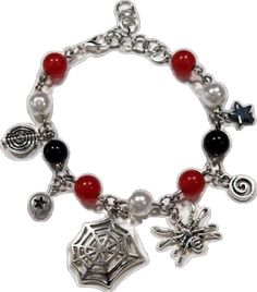 Adjustable Novelty Charms Bracelets, Halloween Themed Silver Bracelet, Silver Halloween Novelty Bracelet, Novelty Silver Halloween Bracelet, Silver Themed Bracelet For Halloween, Novelty Silver Bracelet For Halloween, Themed Handmade Wristband, Handmade Themed Wristband, Adjustable Black Bracelets With Charms