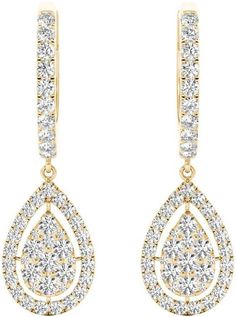 E20239Y NEW SOLID 18K YELLOW GOLD DIAMOND PEAR SHAPED DROP WOMEN'S EARRINGS FOR SALE - Certificate of Authenticity - Earring Material: Solid 18k Yellow Gold - Gold Finish: Polished - Weight: 1.2g - Width: 9mm = 3/8" - Height: 12.5mm = 1/2" - Thickness: 3mm = 1/8" - Hoop Dimensions:     Height: 14mm = 9/16"     Width: 2mm = 1/16" - Locking Safety Clasp for Extra Security - Total Diamond Weight: 1.0 Carat - Diamond Cut: Brilliant - Diamond Clarity: VS-VS1 - Diamond Color: F-G - Diamond Shape: Round     Also Known As Model # ER447-1 Pear Shaped Women, Vs1 Diamond, Diamond Color, Diamond Shape, Brilliant Diamond, Diamond Clarity, Gold Gold, Diamond Cut, Brilliant Cut Diamond