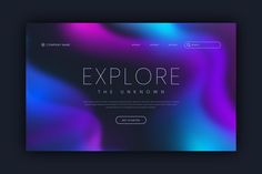 the landing page for explore is shown in purple, blue and green colors with an abstract background