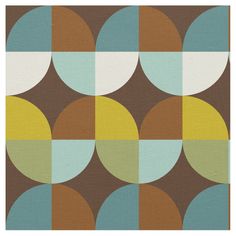 an abstract pattern with circles and squares in green, brown, blue, and white