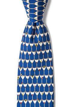 Martinis, martinis and more martinis!  This Stack of Martinis men's necktie just keeps those cocktails coming. Whether you order it with vodka or gin, this Alynn Neckwear tie is a gentleman's classic with a blue background covered in differently garnished martinis, this 100% silk tie will remain a staple in your wardrobe. Imported. Blue Suit And Tie Accessories For Summer Party, Blue Dapper Suit And Tie Accessories For Party, Dapper Summer Party Ties, Dapper Summer Party Suit And Tie Accessories, Blue Tie For Father's Day Party, Adjustable Party Ties For Father's Day, Father's Day Party Ties, Classic Blue Ties For Party, Classic Blue Party Tie